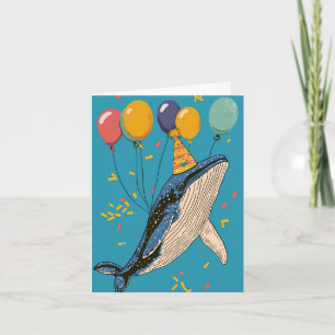 Birthday Whale with Balloons Birthday Card
