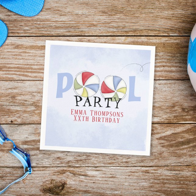 Birthday Whimsical Summer Pool Party Beach Balls C Napkins (Creator Uploaded)