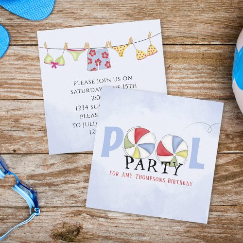 Birthday Whimsical Summer Pool Party Beach Balls Card