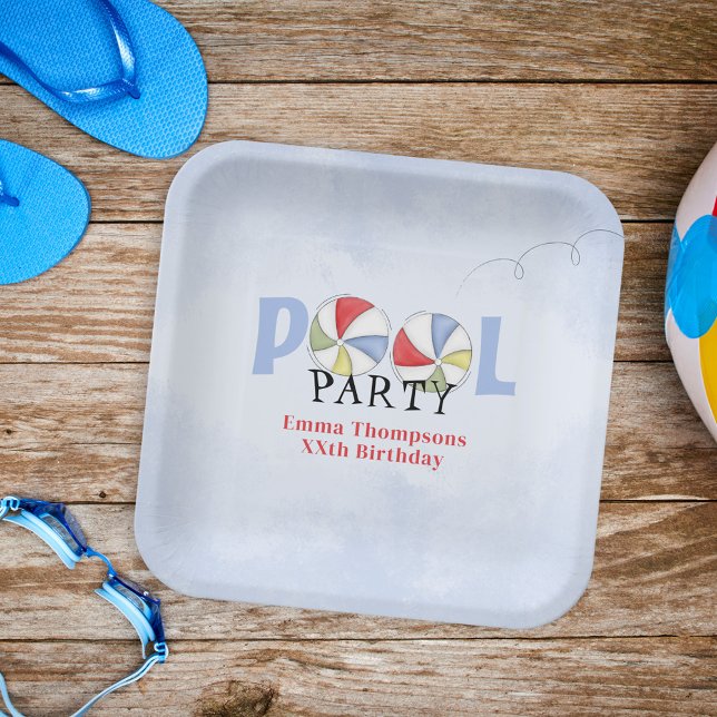 Birthday Whimsical Summer Pool Party Beach Balls  Paper Plates (Summer Birthday Pool Party Custom Paper Plates)