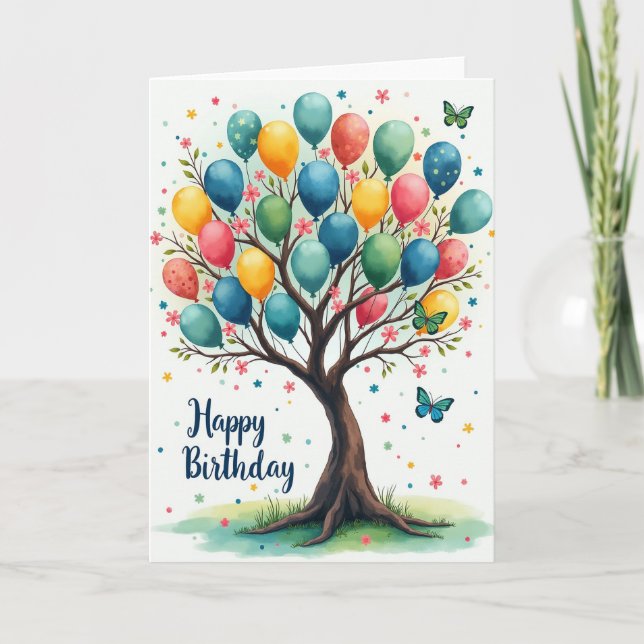 Birthday Whimsical Tree Card (Front)