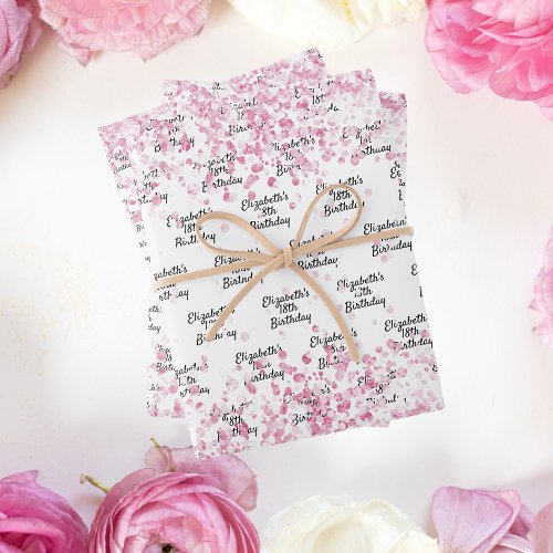 Birthday white blush pink glitter name wrapping paper sheets