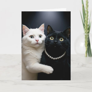 Birthday White Cat Hugging a Black Cat Card