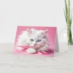 Birthday White Cat With Ribbons Card