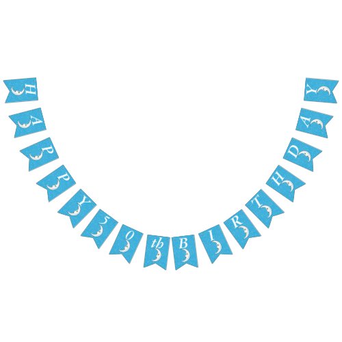 Birthday White Crescent Moon With Face Stars Aqua Bunting Flags