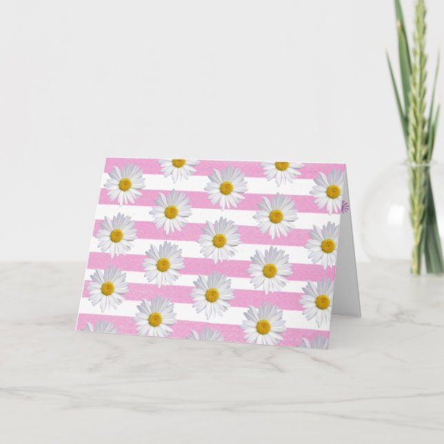 birthday white daisies on pink stripe card (Front)