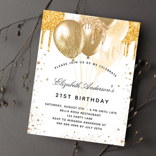 Birthday white gold balloons budget invitation flyer