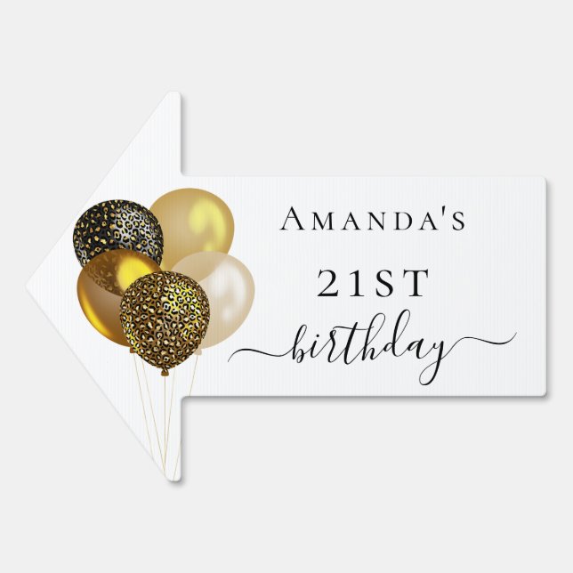 Birthday white gold balloons name sign arrow (Front)