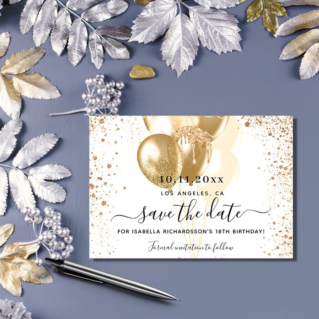 Birthday white gold balloons save the date (Creator Uploaded)