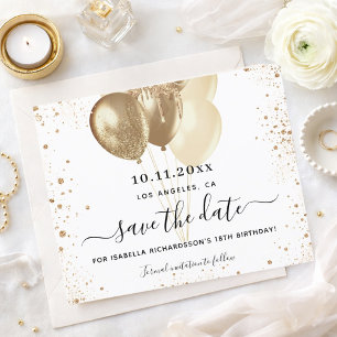 Birthday white gold balloons save the date flyer