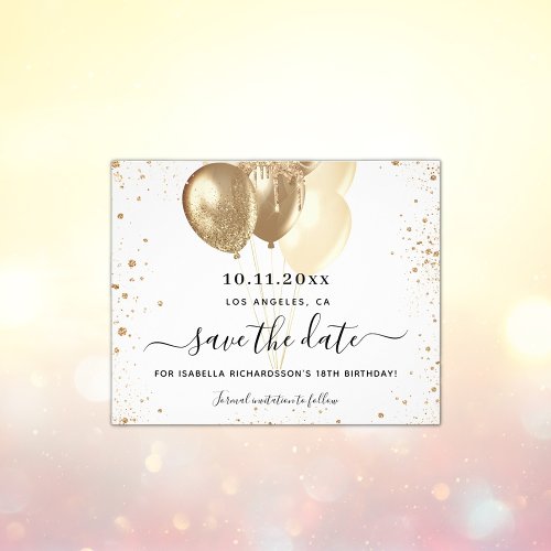 Birthday white gold balloons save the date flyer