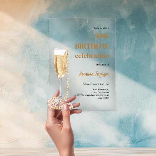 Birthday white gold bubbly wine pearls clear