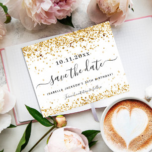 Birthday white gold budget save the date flyer