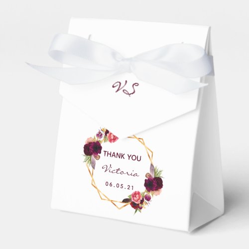 Birthday white gold geometric burgundy florals favor boxes