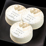 Birthday white gold glitter balloons name chocolate covered oreo<br><div class="desc">For an elegant 21st (or any age) birthday.  A chic white background color. Decorated with faux gold glitter sparkles and golden balloons. Personalize and add a name,  and age. The word birthday is written with a modern hand lettered style script with swashes.</div>