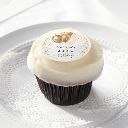 Birthday white gold glitter balloons name edible frosting rounds