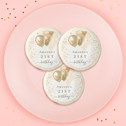 Birthday white gold glitter balloons name sugar cookie