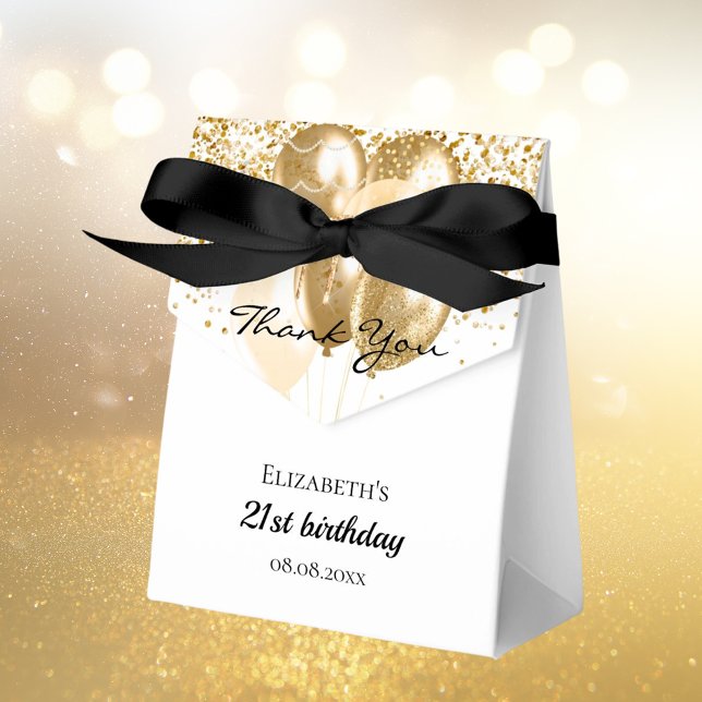 Birthday white gold glitter balloons thank you favor boxes (Creator Uploaded)