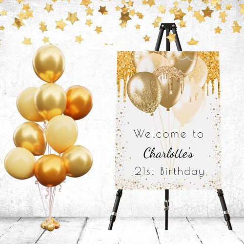 Birthday white gold glitter balloons welcome foam board