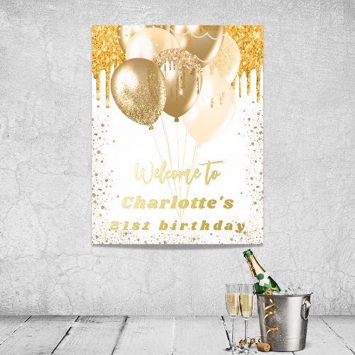 Birthday white gold glitter balloons welcome foil prints