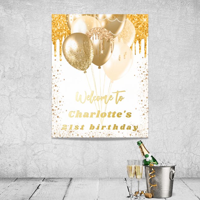 Birthday white gold glitter balloons welcome foil prints (Creator Uploaded)