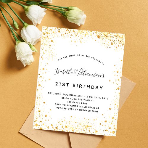 Birthday white gold glitter budget invitation flyer
