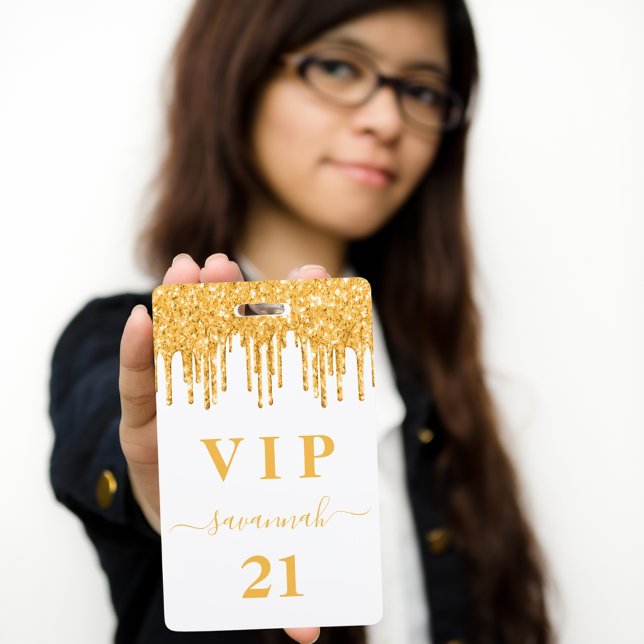 Birthday white gold glitter drips monogram vip  badge (Creator Uploaded)