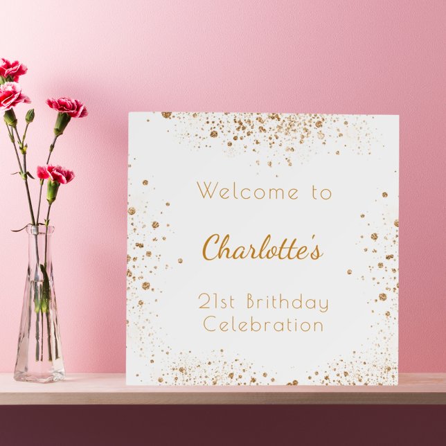 Birthday white gold glitter dust monogram welcome foam board (Creator Uploaded)