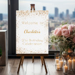 Birthday white gold glitter dust monogram welcome foam board<br><div class="desc">A welcome board for a girly and glamorous  21st (or any age) birthday party.  A stylish white background decorated with faux gold glitter dust.   Personalize and add a name and age. Golden letters. 
Back: no design</div>