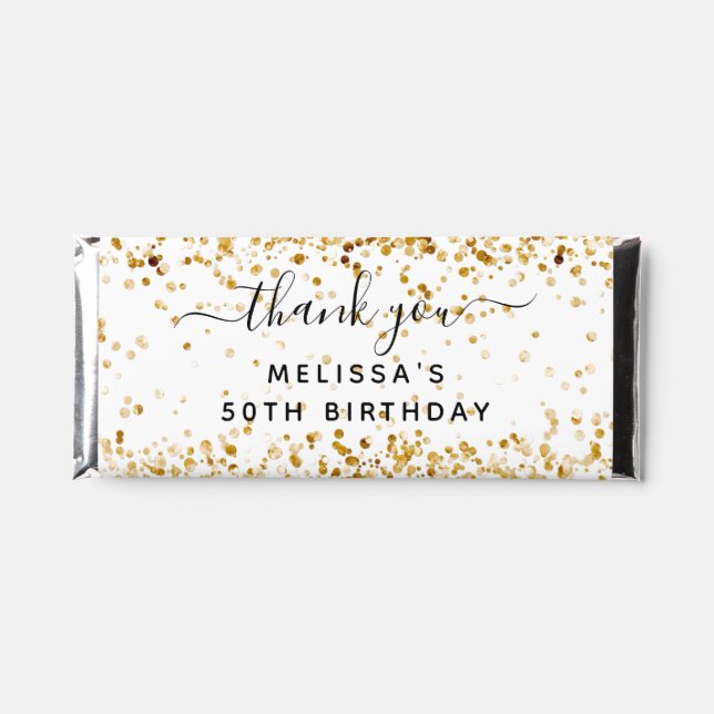 Birthday white gold glitter dust thank you hershey bar favors (Front)