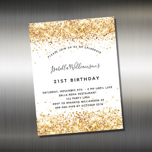 Birthday white gold glitter invitation magnet