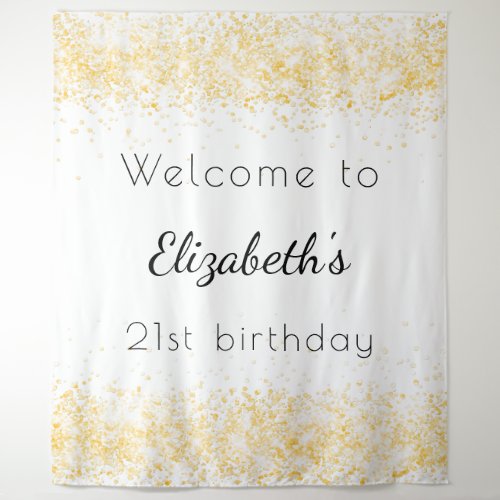 Birthday white gold glitter name elegant welcome tapestry