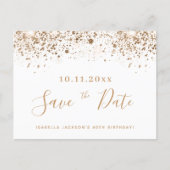 Birthday white gold glitter save the date announcement postcard (Front)
