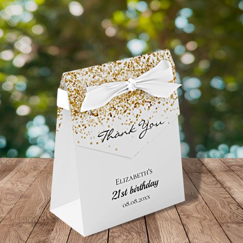 Birthday white gold glitter thank you favor boxes