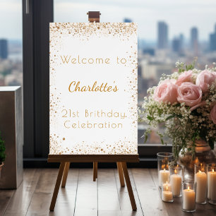 Birthday white gold glitter welcome foam board