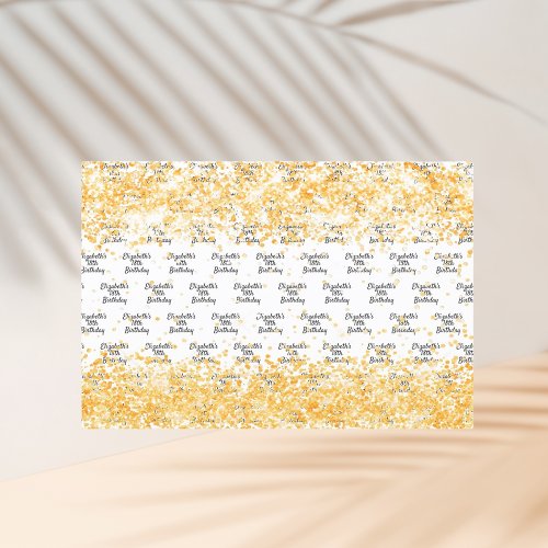 Birthday white gold golden glitter name wrapping paper sheets