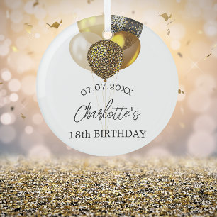 Birthday white gold leopard balloons name glass ornament