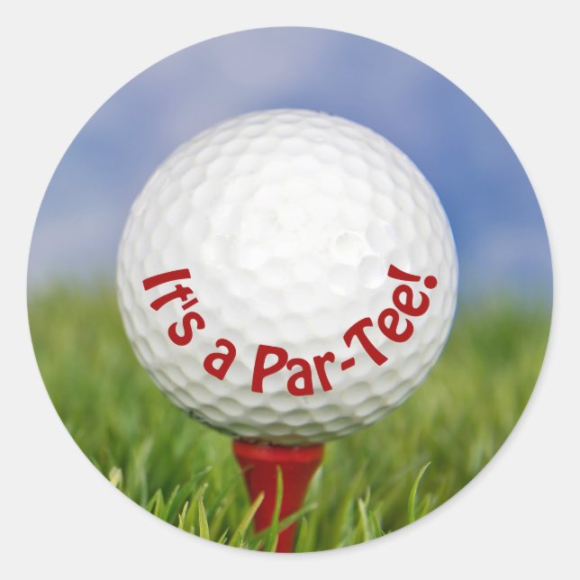 Birthday White Golf Ball on Red Tee   Classic Round Sticker (Front)
