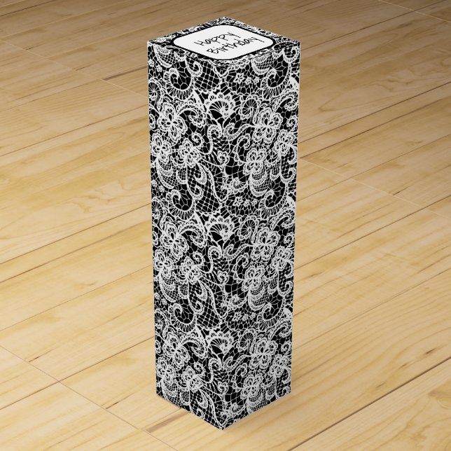 Birthday White Lace on Black Wine Box (Front)
