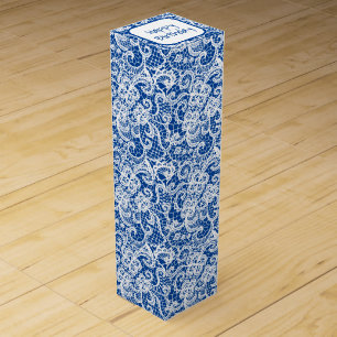 Birthday White Lace on Blue Wine Box