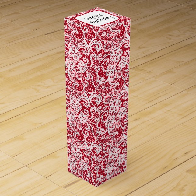 Birthday White Lace on Red Wine Box (Front)