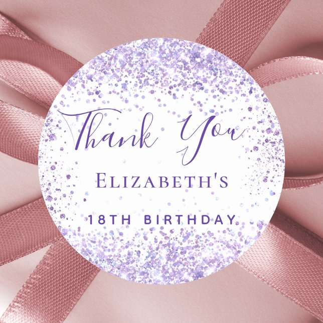 Birthday white lavender name thank you  classic round sticker (Creator Uploaded)