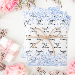 Birthday white light blue confetti sparkle name wrapping paper sheets
