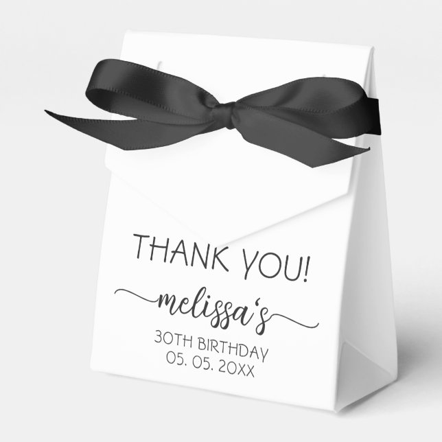 Birthday White Monogram Name Script Thank You Favor Boxes (Front Side)