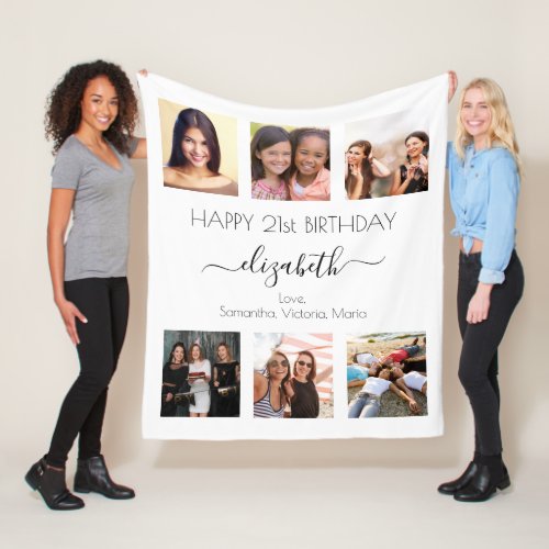 Birthday white photo collage friends fleece blanket