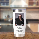 Birthday white photo man myth legend insulated tumbler<br><div class="desc">Personalize and add your own photo of the birthday boy/man.  The text: The name in black with a modern hand lettered style script. Personalize and add a name,  age 40 and a text.  Text: The Man,  The Myth,  The Legend.</div>