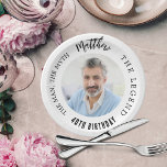 Birthday white photo man myth legend paper plates<br><div class="desc">A stylish white background.   Text: The Man,  The Myth,  The Legend. Personalize and add his name,  age and photo. Black text.</div>