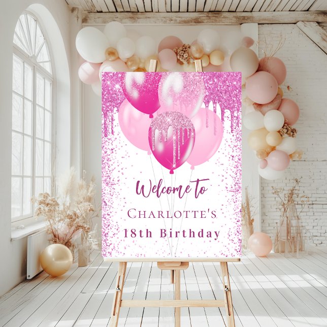 Birthday white pink balloons girl welcome party foam board (Creator Uploaded)