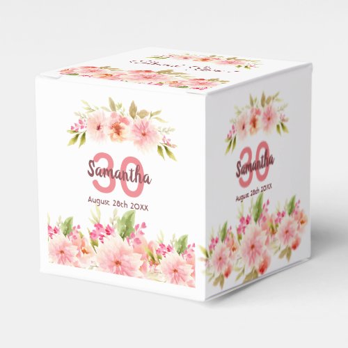 Birthday white pink florals name thank you favor boxes
