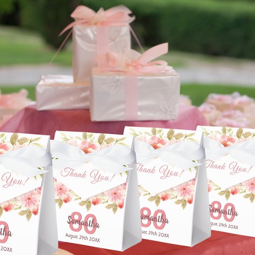 Birthday white pink florals name thank you favor boxes